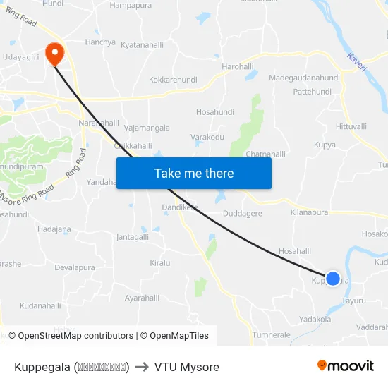 Kuppegala (ಕುಪ್ಪೇಗಾಲ) to VTU Mysore map