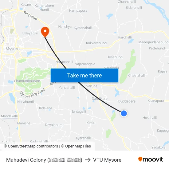 Mahadevi Colony (ಮಹಾದೇವಿ ಕಾಲೋನಿ) to VTU Mysore map