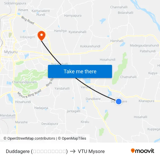 Duddagere (ದುಡ್ಡಗೆರೆ) to VTU Mysore map