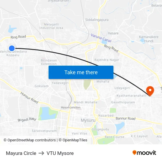 Mayura Circle to VTU Mysore map