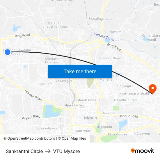Sankranthi Circle to VTU Mysore map