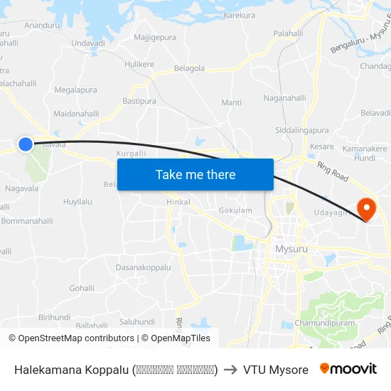 Halekamana Koppalu (ಹಳೇಕಾಮನ ಕೊಪ್ಪಲು) to VTU Mysore map