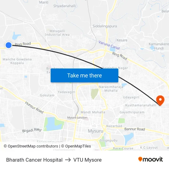Bharath Cancer Hospital to VTU Mysore map