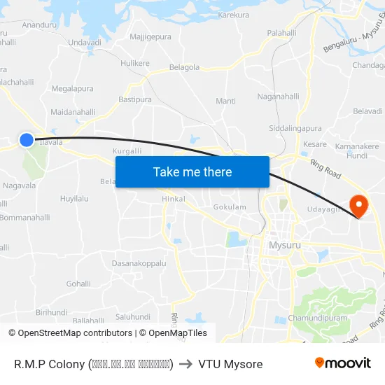 R.M.P Colony (ಆರ್‌.ಎಂ.ಪಿ ಕಾಲೋನಿ) to VTU Mysore map