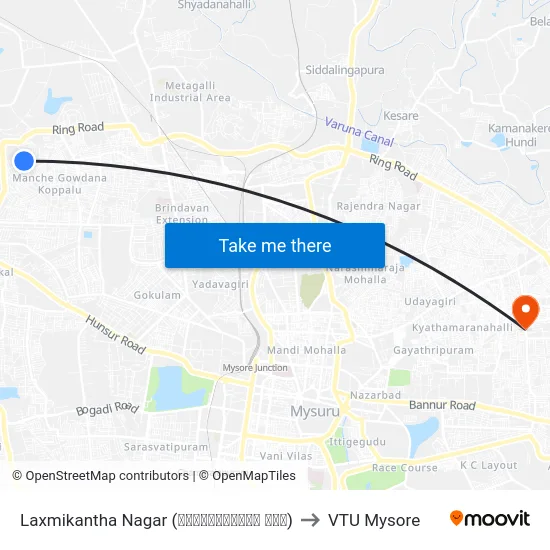 Laxmikantha Nagar (ಲಕ್ಷ್ಮೀಕಾಂತ ನಗರ) to VTU Mysore map