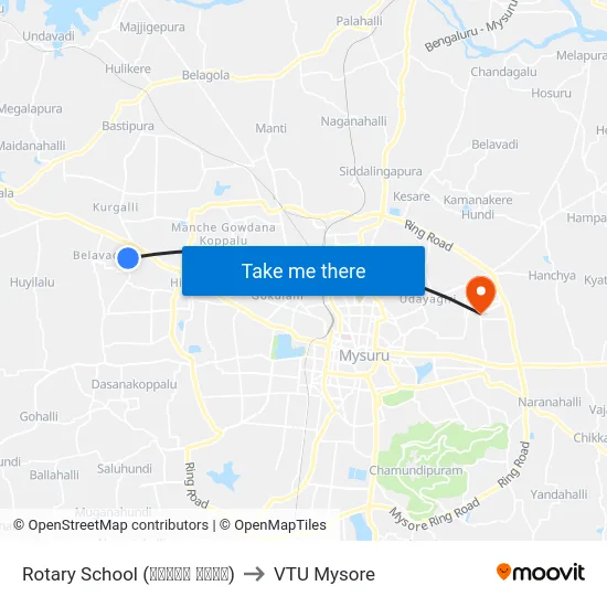 Rotary School (ರೋಟರಿ ಶಾಲೆ) to VTU Mysore map