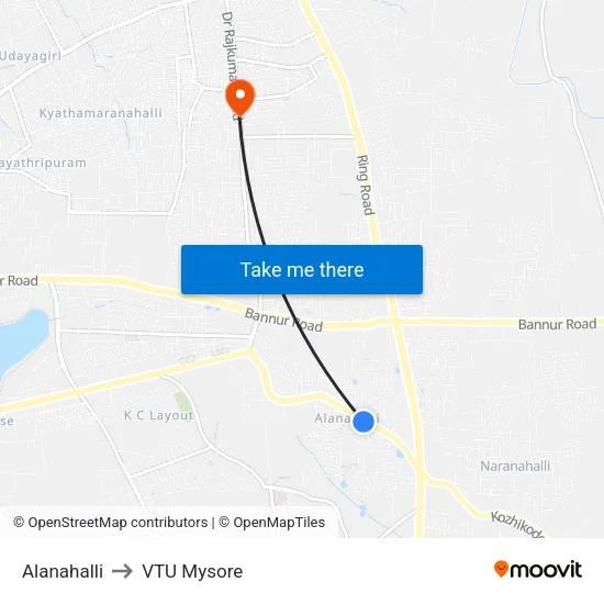 Alanahalli to VTU Mysore map