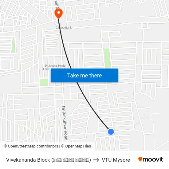 Vivekananda Block (ವಿವೇಕಾನಂದ ಬ್ಲಾಕ್) to VTU Mysore map
