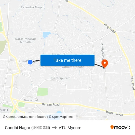 Gandhi Nagar (ಗಾಂಧಿ ನಗರ) to VTU Mysore map