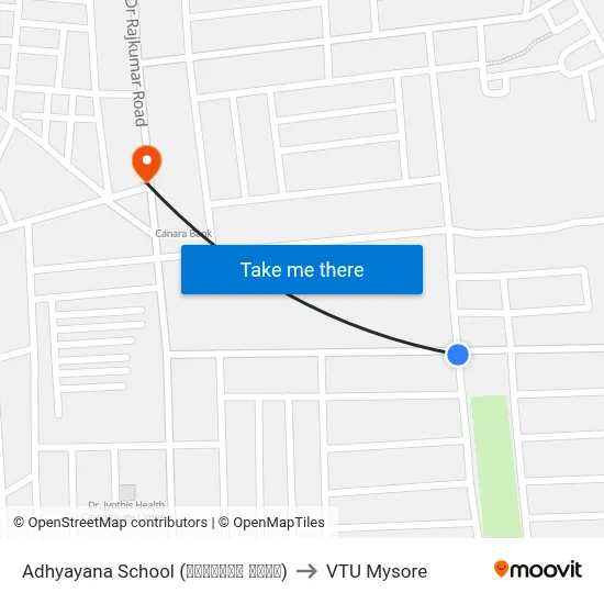 Adhyayana School (ಅಧ್ಯಾಯನ ಶಾಲೆ) to VTU Mysore map