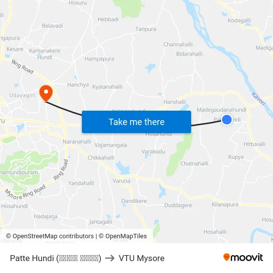 Patte Hundi (ಪಟ್ಟೇ ಹುಂಡಿ) to VTU Mysore map