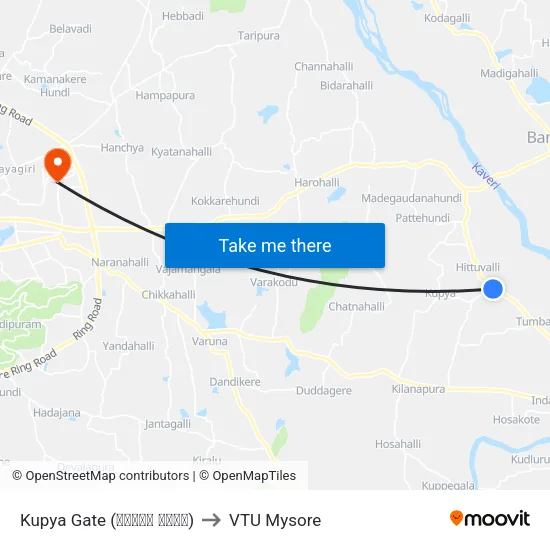 Kupya Gate (ಕುಪ್ಯ ಗೇಟ್) to VTU Mysore map