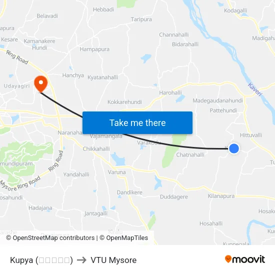 Kupya (ಕುಪ್ಯ) to VTU Mysore map