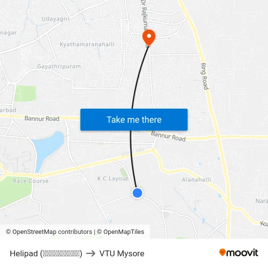 Helipad (ಹೆಲಿಪ್ಯಾಡ್) to VTU Mysore map