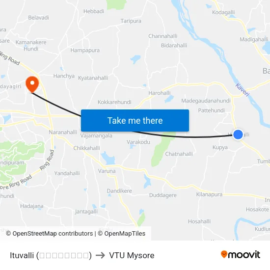 Ituvalli (ಇಟುವಳ್ಳಿ) to VTU Mysore map