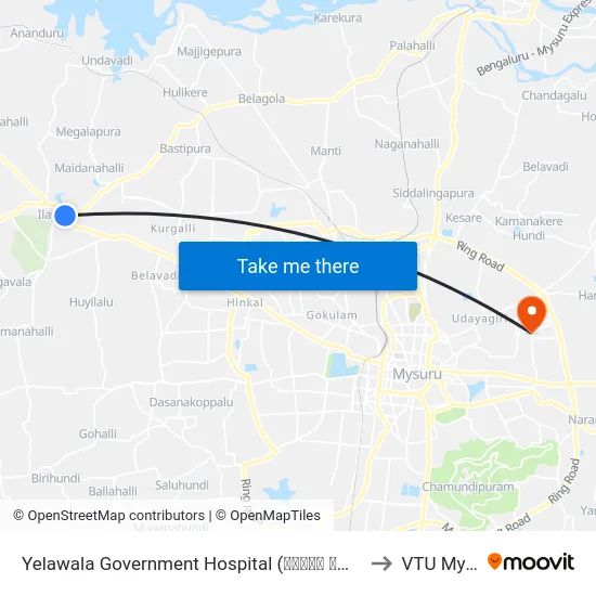 Yelawala Government Hospital (ಇಲವಾಲ ಸರ್ಕಾರಿ ಆಸ್ಪತ್ರೆ) to VTU Mysore map