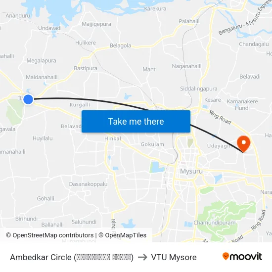 Ambedkar Circle (ಅಂಬೇಡ್ಕರ್‌ ವೃತ್ತ) to VTU Mysore map