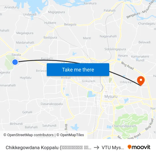 Chikkegowdana Koppalu (ಚಿಕ್ಕೇಗೌಡನ ಕೊಪ್ಪಲು) to VTU Mysore map