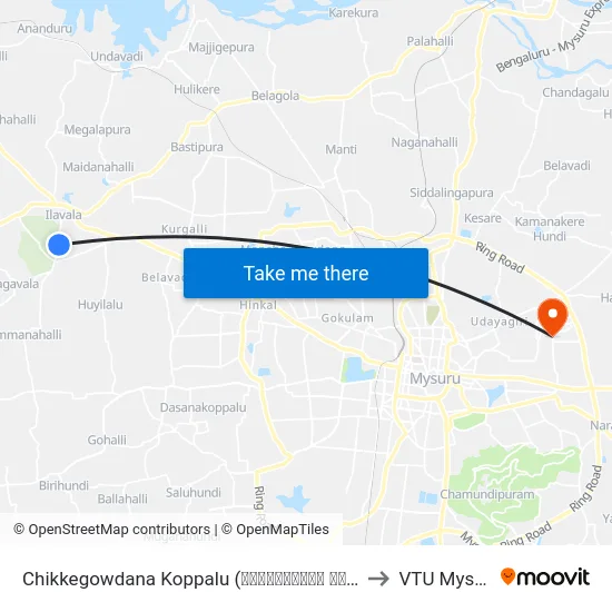 Chikkegowdana Koppalu (ಚಿಕ್ಕೇಗೌಡನ ಕೊಪ್ಪಲು) to VTU Mysore map