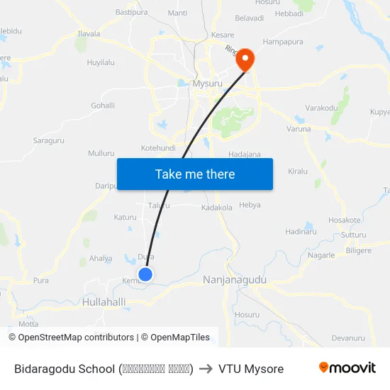Bidaragodu School (ಬಿದರಗೊಡು ಶಾಲೆ) to VTU Mysore map