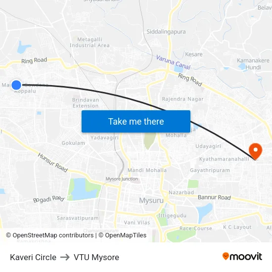 Kaveri Circle to VTU Mysore map