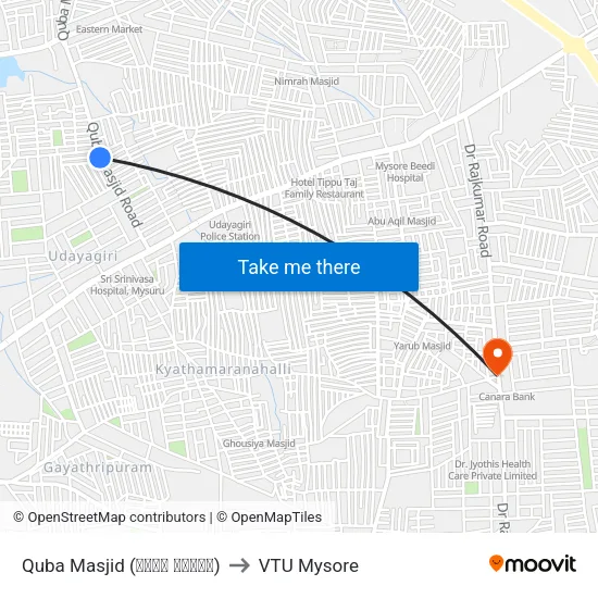 Quba Masjid (ಕೂಬಾ ಮಸೀದಿ) to VTU Mysore map