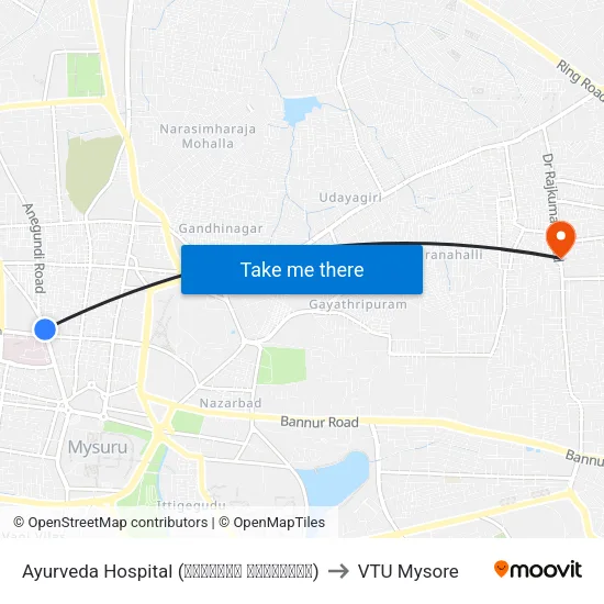 Ayurveda Hospital (ಆಯರ್ವೇದ ಆಸ್ಪತ್ರೆ) to VTU Mysore map