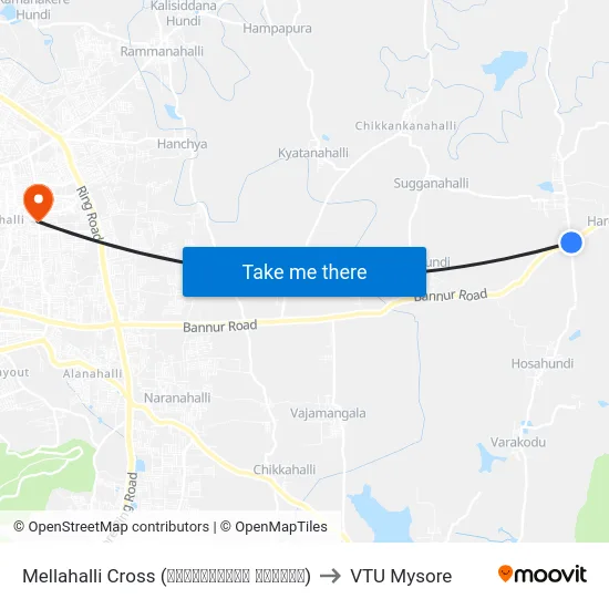 Mellahalli Cross (ಮೆಲ್ಲಹಳ್ಳಿ ಕ್ರಾಸ್) to VTU Mysore map