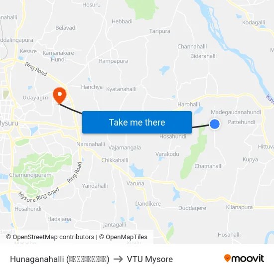 Hunaganahalli (ಹುನಗನಹಳ್ಳಿ) to VTU Mysore map