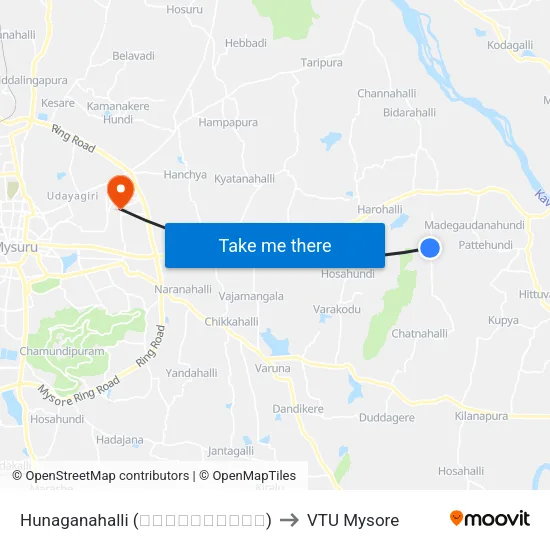 Hunaganahalli (ಹುನಗನಹಳ್ಳಿ) to VTU Mysore map