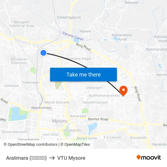 Aralimara (ಅರಳೀಮರ) to VTU Mysore map