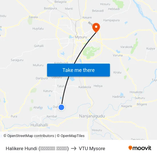 Halikere Hundi (ಹಳಿಕೆರೆ ಹುಂಡಿ) to VTU Mysore map