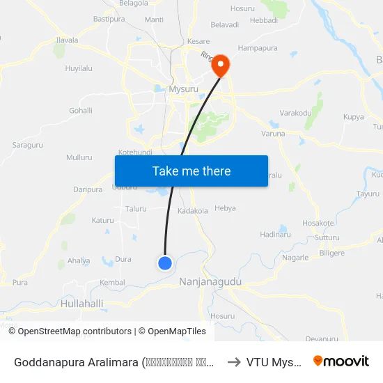 Goddanapura Aralimara (ಗೊಡ್ಡನಪುರ ಅರಳೀಮರ) to VTU Mysore map
