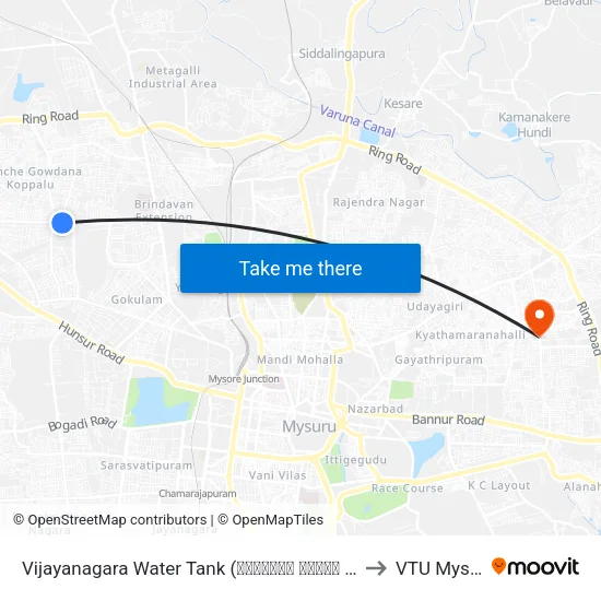 Vijayanagara Water Tank (ವಿಜಯನಗರ ವಾಟರ್ ಟ್ಯಾಂಕ್) to VTU Mysore map