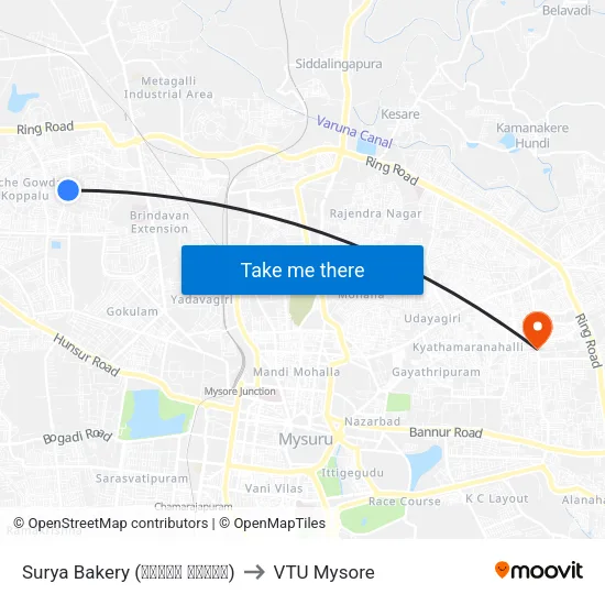 Surya Bakery (ಸೂರ್ಯ ಬೇಕರಿ) to VTU Mysore map