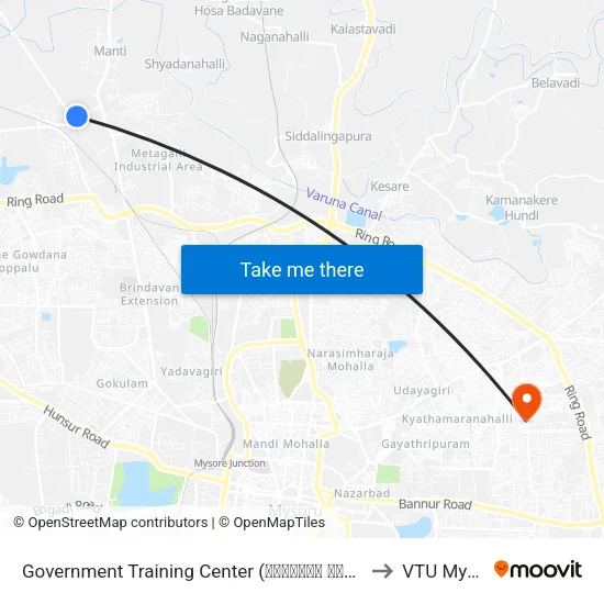 Government Training Center (ಸರ್ಕಾರಿ ತರಬೇತಿ ಕೇಂದ್ರ) to VTU Mysore map