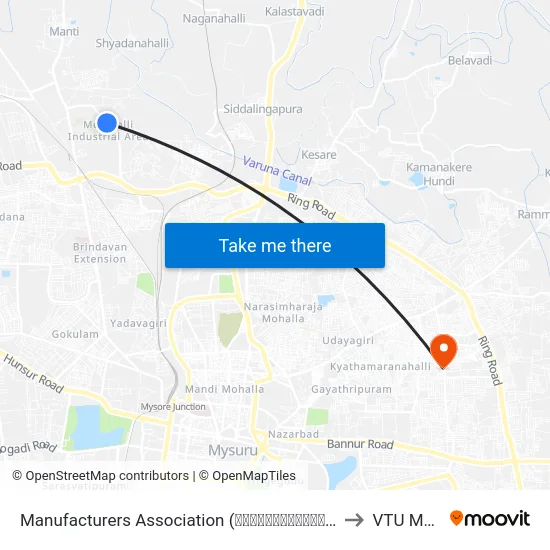 Manufacturers Association (ಮ್ಯಾನುಫಾಕ್ಚರರ‍್ಸ್ ಅಸೋಸಿಯೇಶನ್) to VTU Mysore map