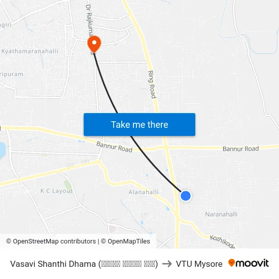Vasavi Shanthi Dhama (ವಾಸವಿ ಶಾಂತಿ ಧಾಮ) to VTU Mysore map