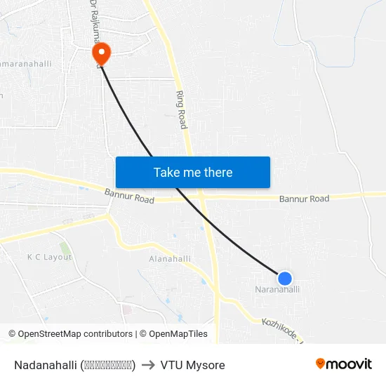 Nadanahalli (ನಾದನಹಳ್ಳಿ) to VTU Mysore map