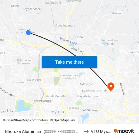 Bhoruka Aluminium (ಭೋರುಕಾ ಅಲುಮಿನಿಯಂ ಪ್ಲಾಂಟ್) to VTU Mysore map