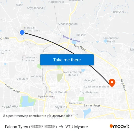 Falcon Tyres (ಫಾಲ್ಕನ್ ಟೈರ‍್ಸ್) to VTU Mysore map
