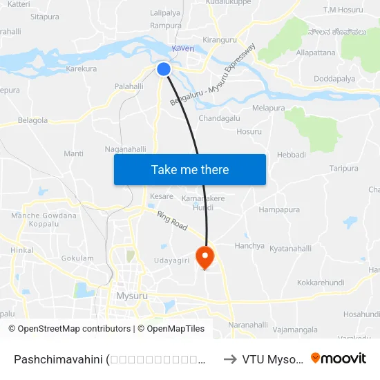 Pashchimavahini (ಪಶ್ಚಿಮವಾಹಿನಿ) to VTU Mysore map