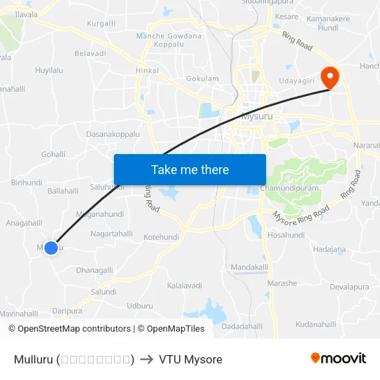 Mulluru (ಮುಳ್ಳೂರು) to VTU Mysore map