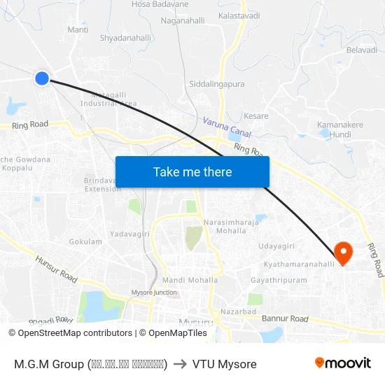M.G.M Group (ಎಂ.ಜಿ.ಎಂ ಗ್ರೂಪ್) to VTU Mysore map
