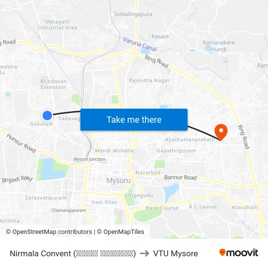 Nirmala Convent (ನಿರ್ಮಲ ಕಾನ್ವೆಂಟ್) to VTU Mysore map