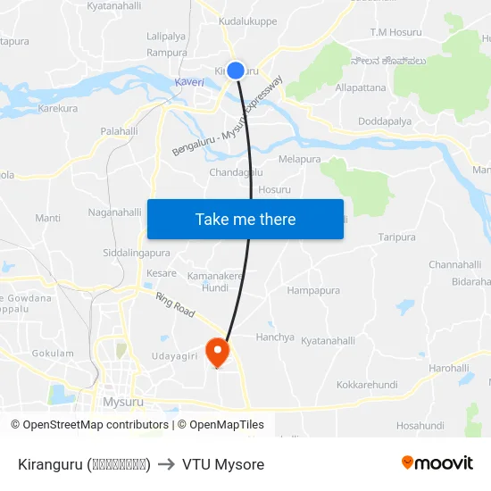 Kiranguru (ಕಿರಂಗೂರು) to VTU Mysore map