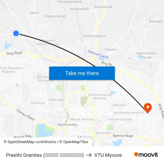 Preethi Granites (ಪ್ರೀತಿ ಗ್ರಾನೈಟ್ಸ್) to VTU Mysore map