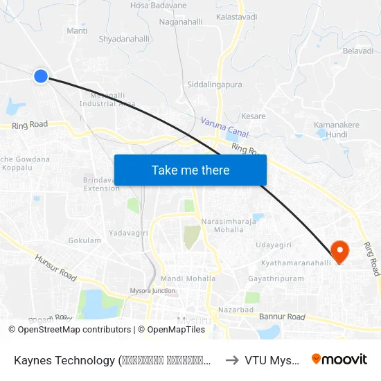 Kaynes Technology (ಕಾಯ್ನೆಸ್ ಟೆಕ್ನಾಲಜೀಸ್) to VTU Mysore map