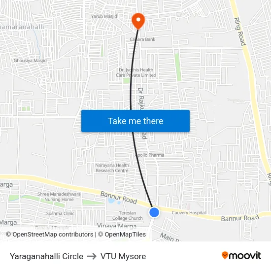 Yaraganahalli Circle to VTU Mysore map