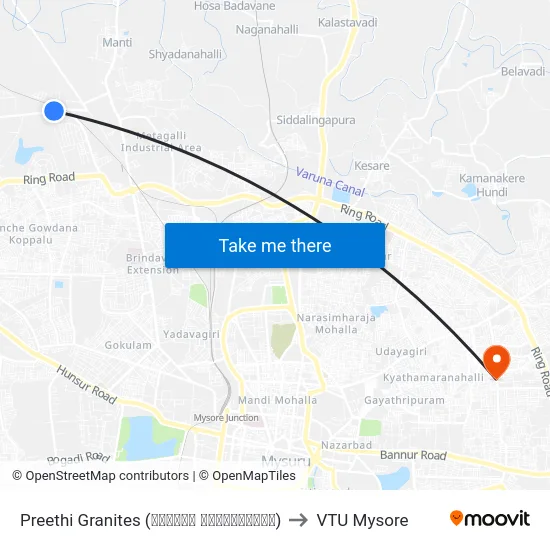 Preethi Granites (ಪ್ರೀತಿ ಗ್ರಾನೈಟ್ಸ್) to VTU Mysore map